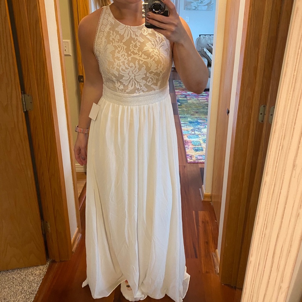 Lulu’s Forever and Always White Lace Maxi Dress